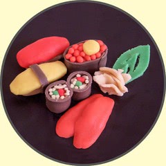 Photograph of sushi made out of marzipan