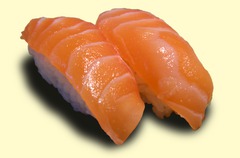 Photo of a pair of Sake-nigiri Photo of a pair of Sake-nigiri